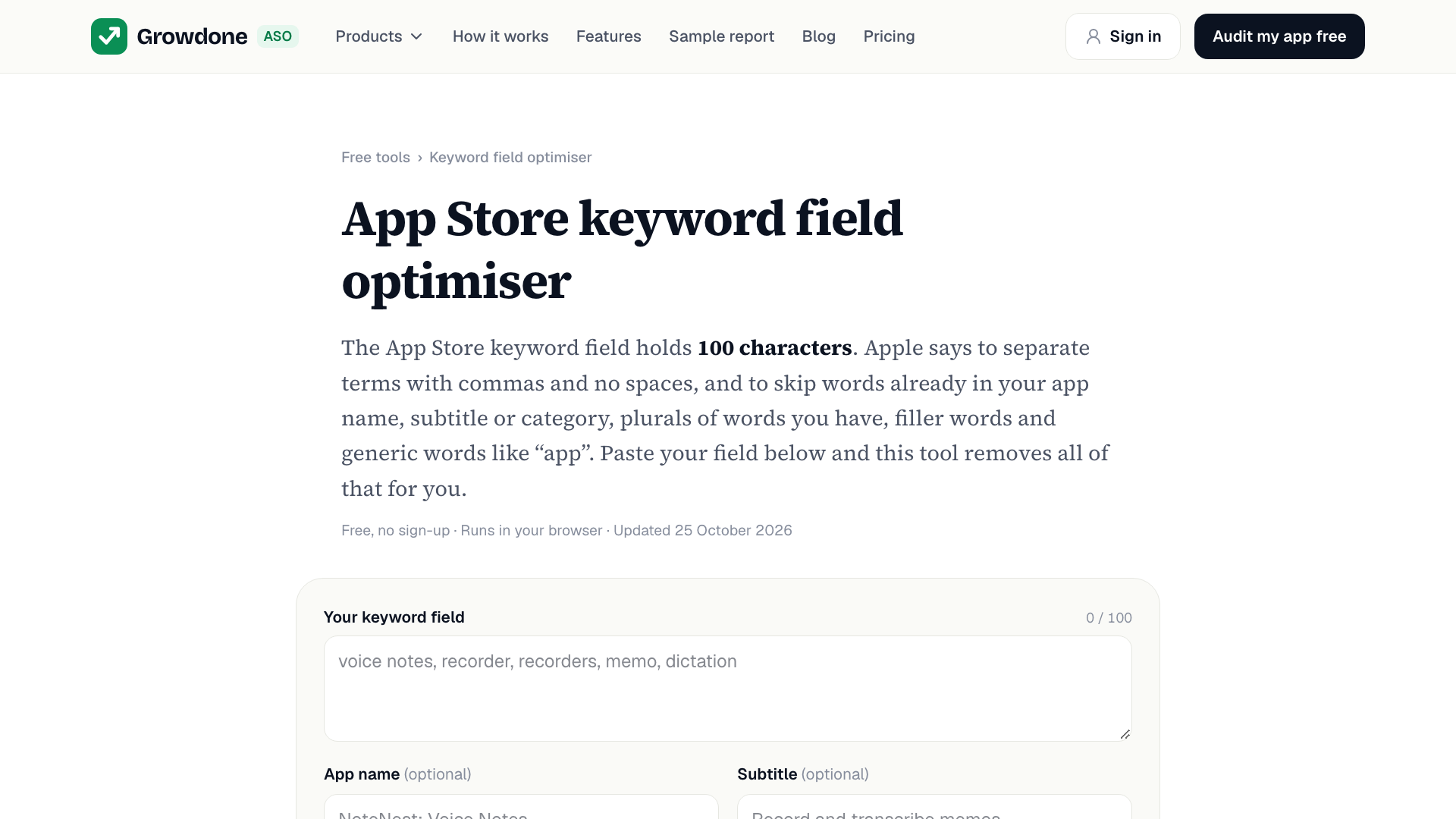 Free tool: App Store keyword field optimiser